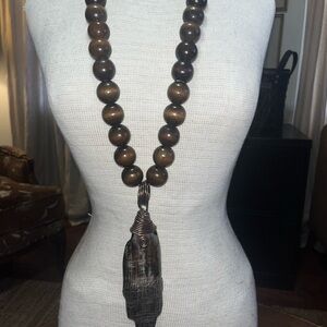 Wooden Bead Necklace with Pendant